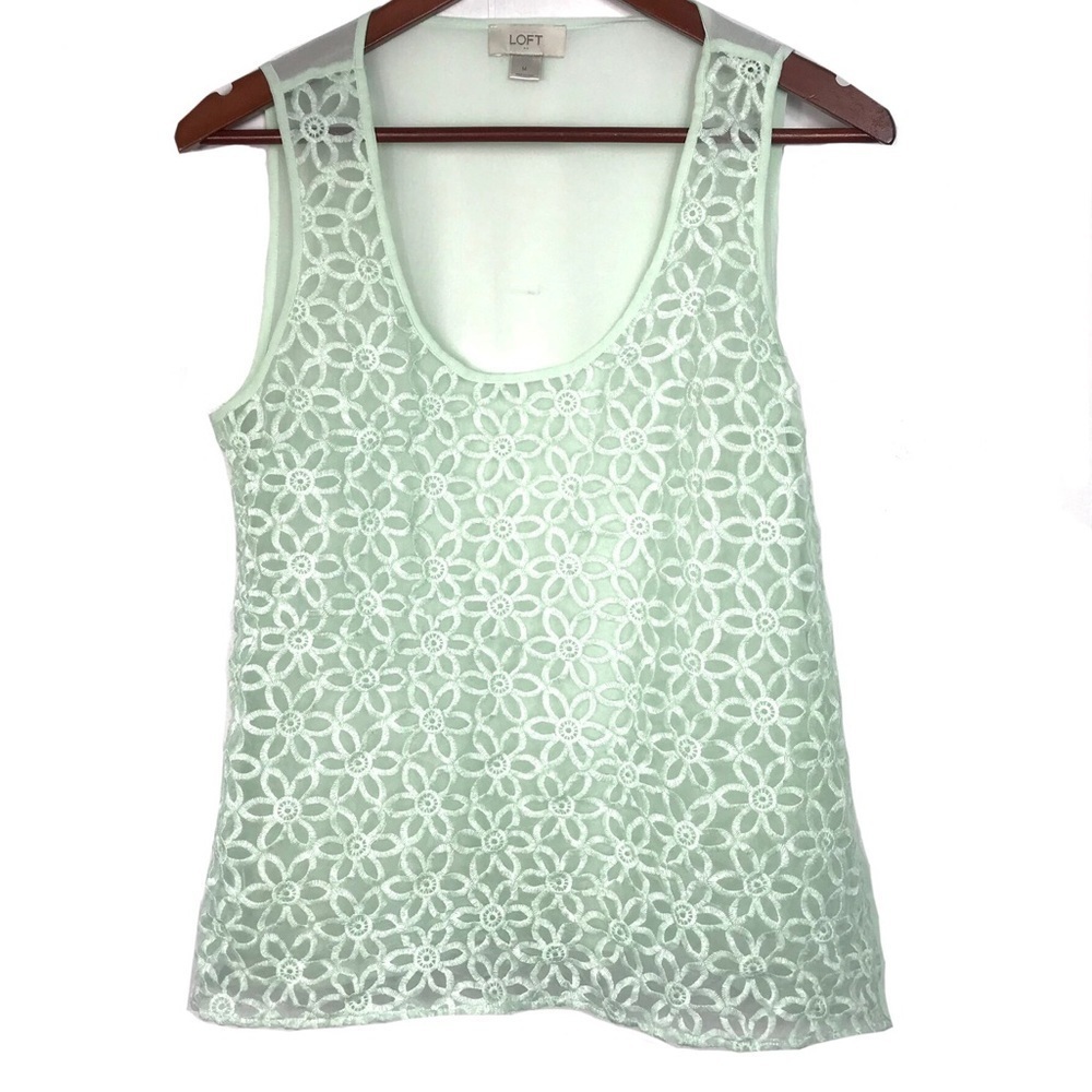Ann Taylor LOFT Floral Embroidered Mint Green Top